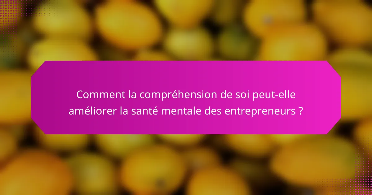 Comment la compréhension de soi peut-elle améliorer la santé mentale des entrepreneurs ?