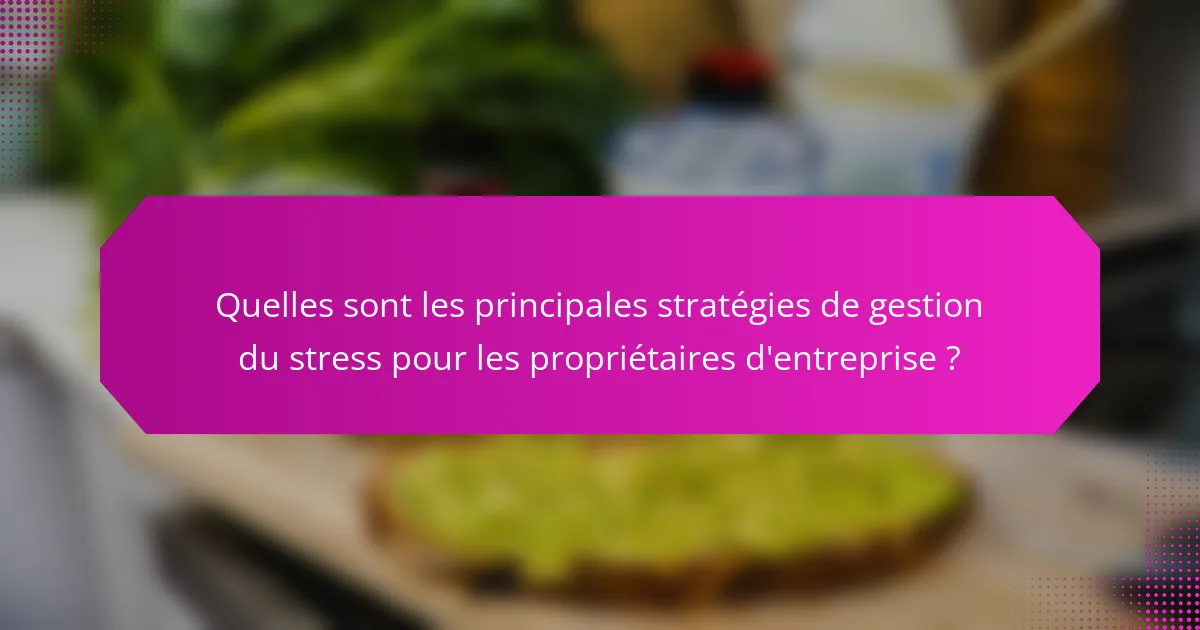 Quelles sont les principales stratégies de gestion du stress pour les propriétaires d'entreprise ?