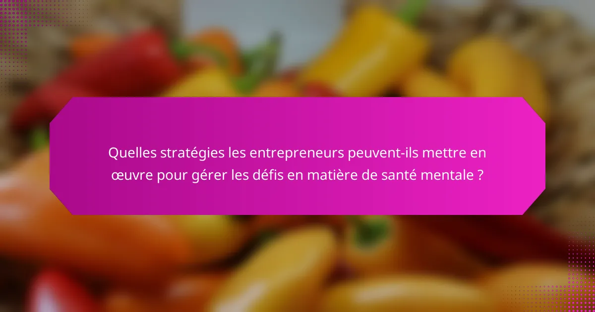 Quelles stratégies les entrepreneurs peuvent-ils mettre en œuvre pour gérer les défis en matière de santé mentale ?