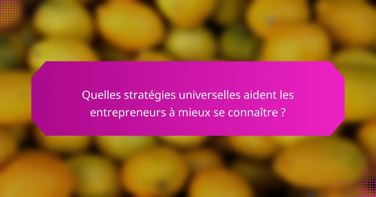 Quelles stratégies universelles aident les entrepreneurs à mieux se connaître ?