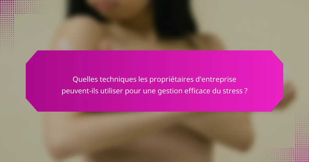 Quelles techniques les propriétaires d'entreprise peuvent-ils utiliser pour une gestion efficace du stress ?