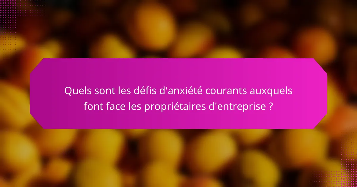 Quels sont les défis d'anxiété courants auxquels font face les propriétaires d'entreprise ?